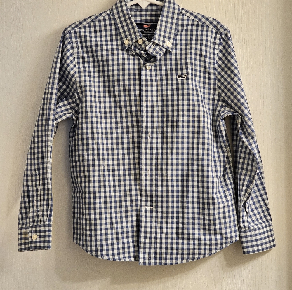 Vineyard Vines Shirt Button-Down Oxford Shirt Blue & White Gingham Boy's Size 5